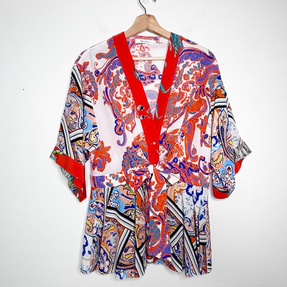 Robert Graham Silk Kimin Style Paisley Multicolor Blouse Size M EUC